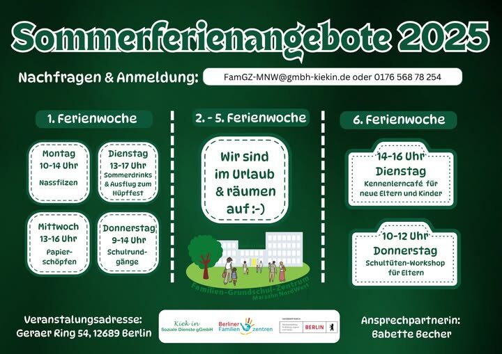 Übersicht der Ferienangebote des Familienzentrums